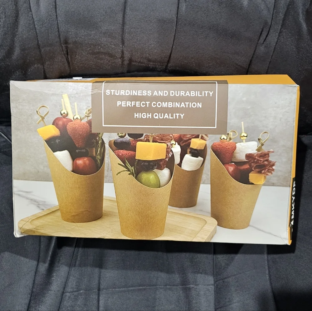 Elegant Gold and White Charcuterie Party Skewer Set Cups Picks Bags Ties